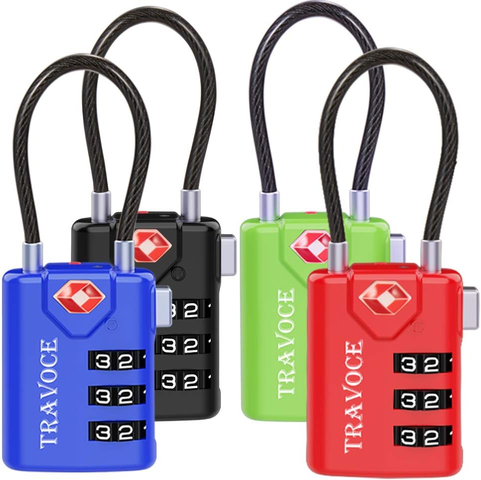 Search Alert TSA Approved Travel Combination Luggage Cable Locks for Suitcase, Gym Locker,Toolbox,Backpack 1,2,4,6 &10 pk