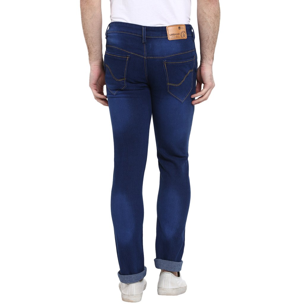 urbano fashion men's dark blue slim fit stretch jeans