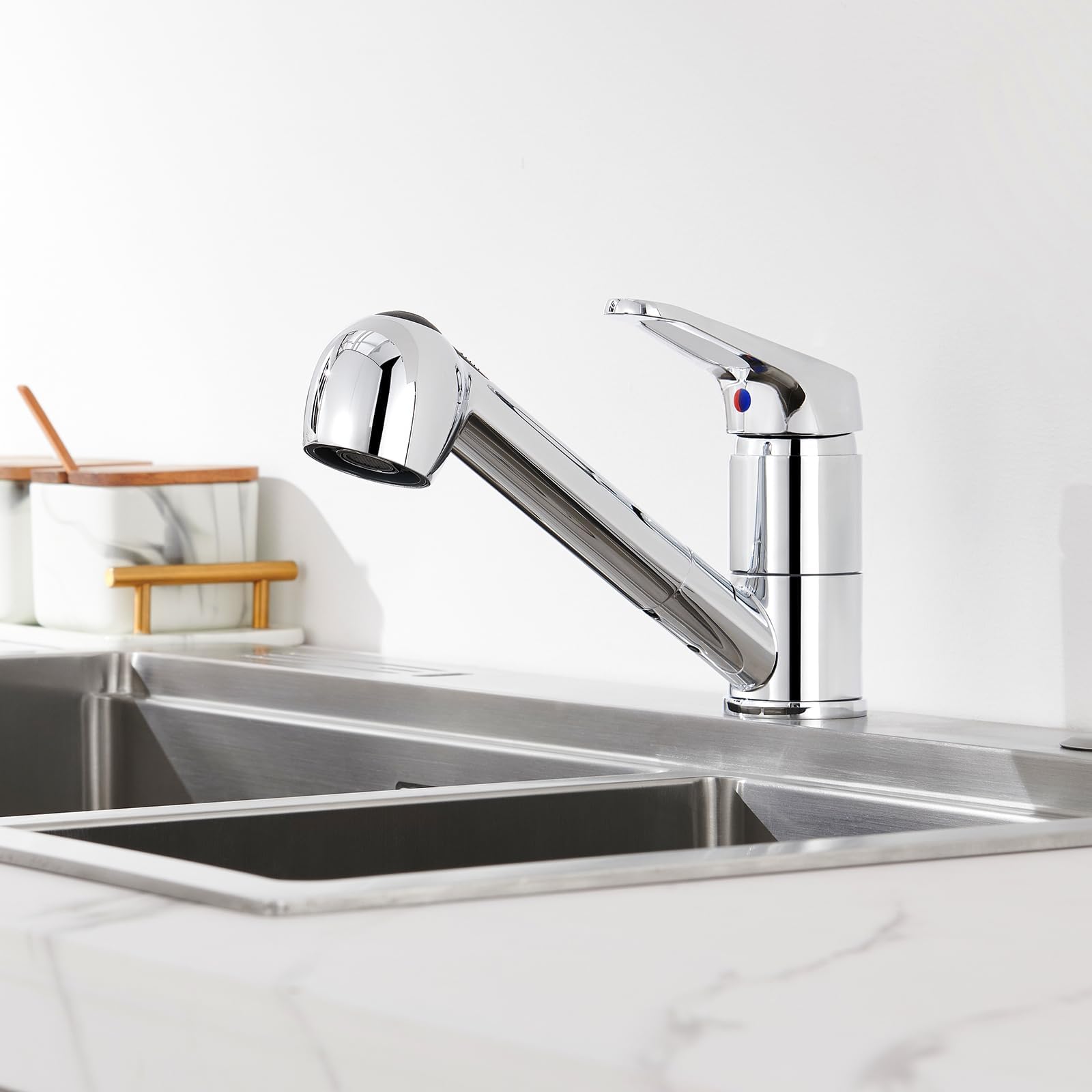 Auralum Single Lever Kitchen Tap with 2 Jet Types Extendable Kitchen Sprayer 360° Swivel Chrome Single Handle Kitchen Mixer Tap