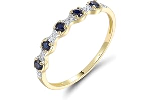 Santuzza 10K Solid Gold Geometric Gemstone Genuine Diamond Dainty Ring for Women