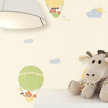 NEWROOM Kindertapete Grün Heißluftballon Wolken Kinder Vliestapete Gelb Vlies Kindertapete Kinderzimmer Babytapete Babyzimmer
