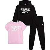 Reebok Girls' Activewear Set - 3 Piece Stylish Graphic T-Shirt Fleece Pullover Hoodie and Jogger Sweatpants Size: 4-12 Size