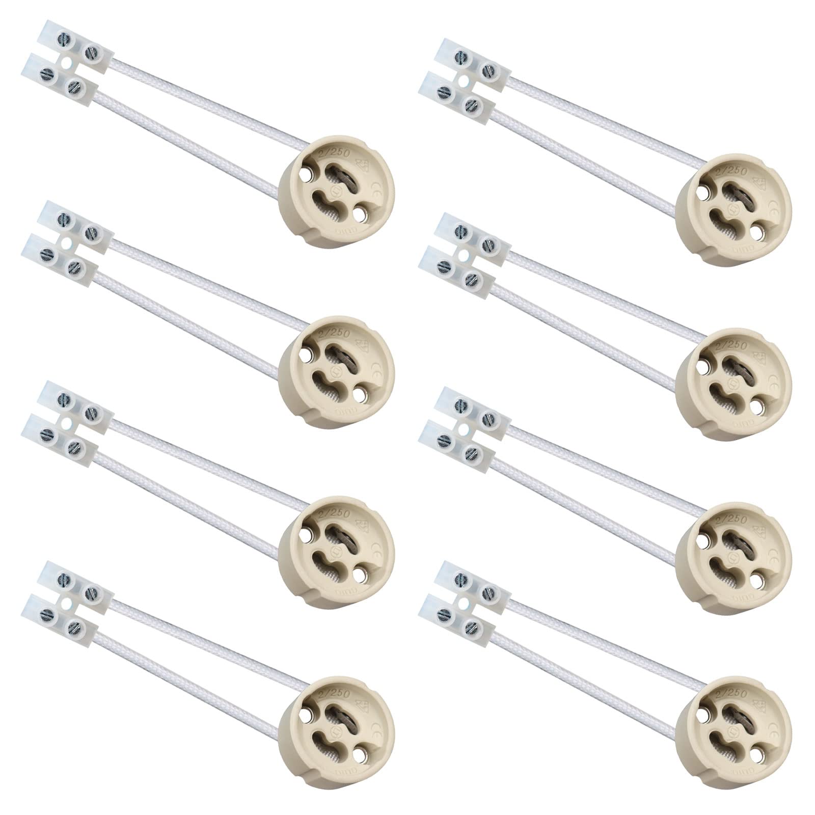 ILEEDear GU10 Lamp Holder 0.75mm² for LED and Halogen, GU10 Socket Made of Ceramic Silicone Cable, Pack of 8