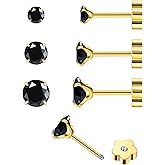 EQFE 14K Gold CZ Flat Back Earrings for Women Hypoallergenic Cartilage Cubic Zirconia Earrings Studs 20G Handmade Nap Screw Back Earrings for Helix Conch Multiple Piercing