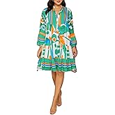 Button Down Dress for Women Long Sleeve Floral Shirt Dresses Oversized Loose V Neck Dressy Blouse Tops Short Mini Dress Summer Swimsuit Swim Cover Up Beach Coverups Vacation Outfits Green, S