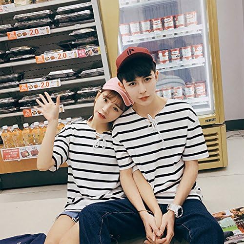 Amazon ペアルック カップル 春 夏 半袖tシャツ ペア 韓国服 レディース メンズ ご夫婦 恋人 お揃い トップス かわいい 着痩せ シンプル ボーダー柄 男女通用 ホワイト S Xl サイズ S ホワイト Tシャツ カットソー 通販