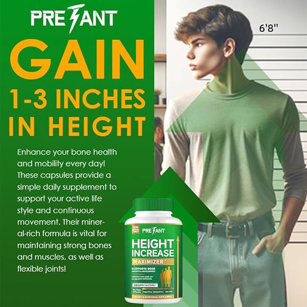 PRETANT-GROWTH CAPSULES TO GROW TALLER – HEIGHT INCREASE MAXIMIZER WITH CALCIUM FOR BONE STRENGTH -NATURAL GET TALLER SUPPLEMENT