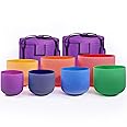 432HZ 6''-12'' Set of 7 Colored Crystal Singing Bowl Sound Healing with 2 Case Bags