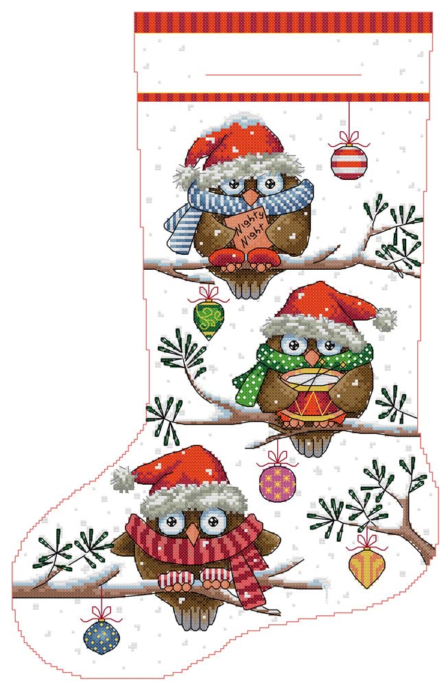 Awesocrafts Cross Stitch Stamped Kits Christmas Stocking-Owl Easy Patterns Cross Stitching Embroidery Needlework Kit Supplies (Owl)