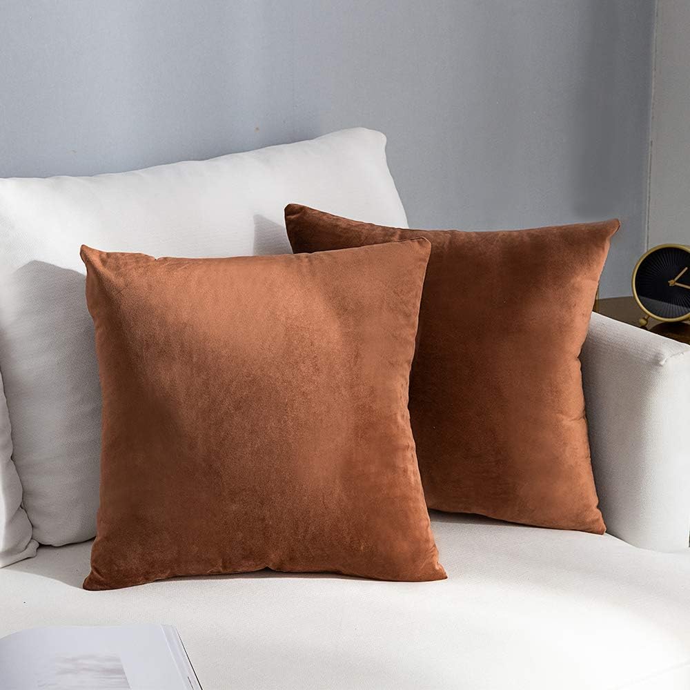 NANPIPER Set of 2 Velvet Soft Decorative Cushion Throw Pillow Covers 20x20 Inch/50x50 cm Cozy Solid Velvet Square Pillowcase CushionCovers Brown for Couch and Bed: Home & Kitchen