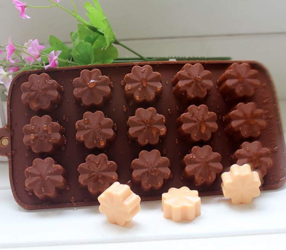 PRANAV SALES, Flower Shape Set of 2 Chocolate Mould Silicone Candy ICE Cake Mold(Coffee) for Kitchen Set of 2