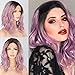 SAPPHIREWIGS Short Dark Ombre Pink Purple Curly Water Wave Fashion Blogger Daily Makeup Synthetic Lace Front Party Wig
