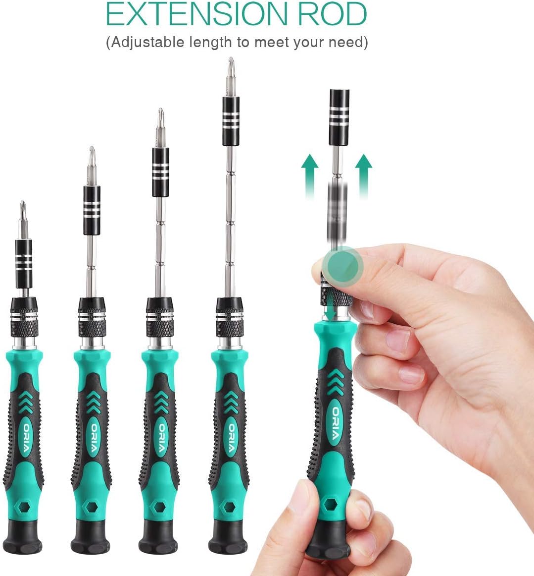 ORIA Precision Screwdriver Set 60 in 1 with 56 Bits Best Torx Mini Screwdriver Set with Case Flexible Shaft Extension Rod Repair Tool Kit For Electronics IPhone Computer Watch Jewelers Table Green - - 