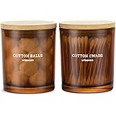 unisence Glass Qtip Holder 2 Pack , Qtip Holder Dispenser Bathroom Set Bathroom Organizers and Storage Q tip Holder with Lid Makeup Storage Organizer for Cotton Swabs,Cotton Balls,Pads ,Amber