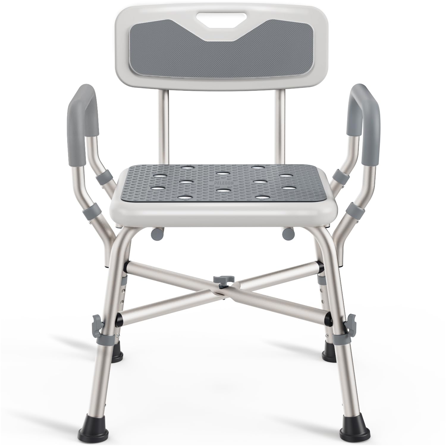 Photo 1 of Shower Chair (450lb) with Padded Armrests and Back, Showers Chair for Elderly and Disabled, Adjustable Height Shower Seat, Heavy Duty Shower Chairs for Inside Shower, Handicap - Grey