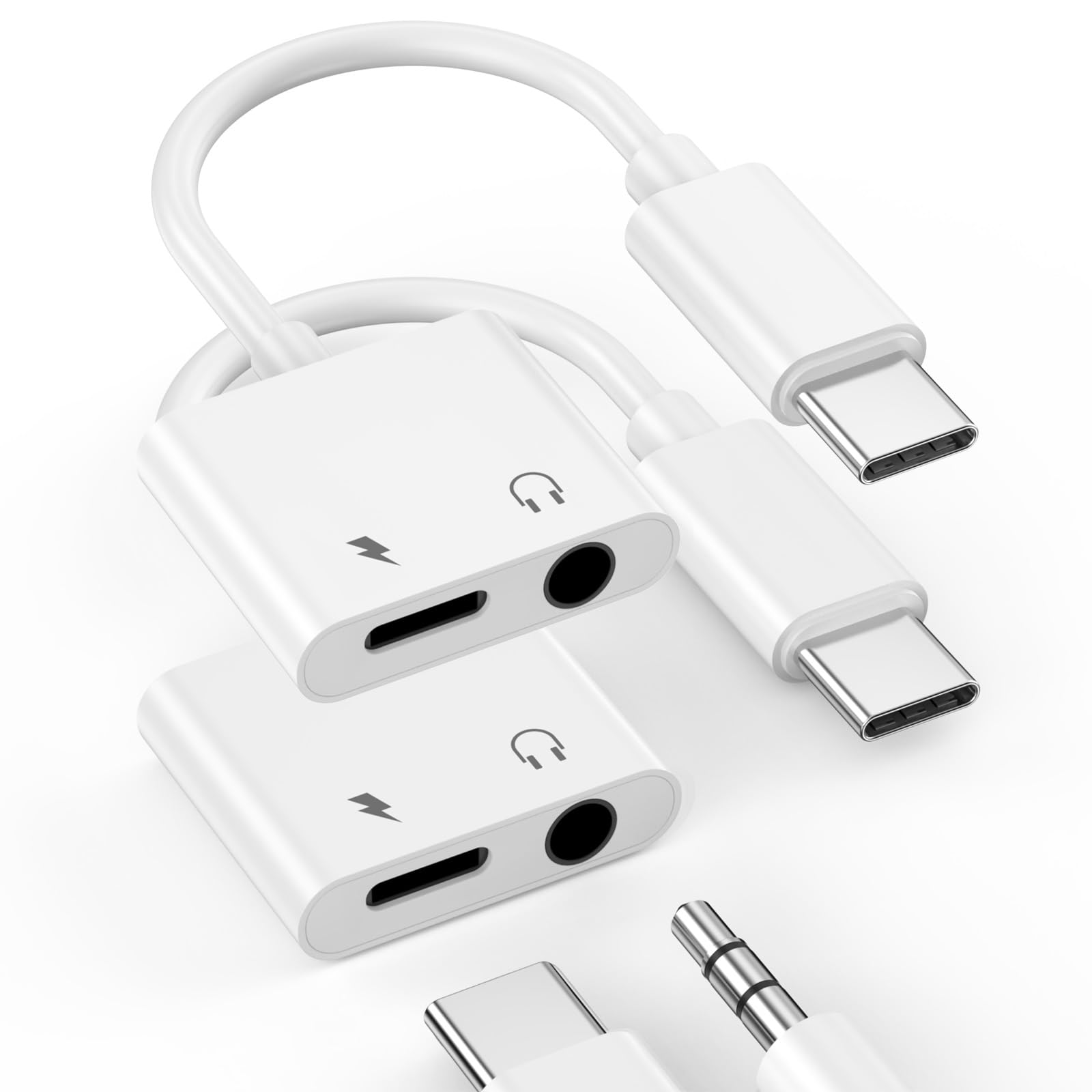 Photo 1 of 2 Pack USB C to 3.5mm Headphone Jack Adapter, USB Type C to 3.5 mm Headphone Jack Aux Audio and Charger Adapter Splitter Dongle for iPhone 16/16 Plus/16 Pro/16 Pro Max/15/15 Plus/15 Pro/15 Pro Max