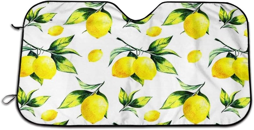 Amazon Tianheyue おもしろフルーツデコレーション イエローレモン車フロントガラスサンシェード ユニバーサルフィット 車用サンシェード 車内を涼しく保つ 紫外線と熱反射板 130x70cm サンシェード 車 バイク