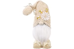 VIVIANYO HD 14inch Gnomes Plush Decorations with Bumble Bee & White Daisy Decorative Standing Summer Mr Gnomes Swedish Collectible Dwarf Figurine Table Shelf Tiered Tray Decorations