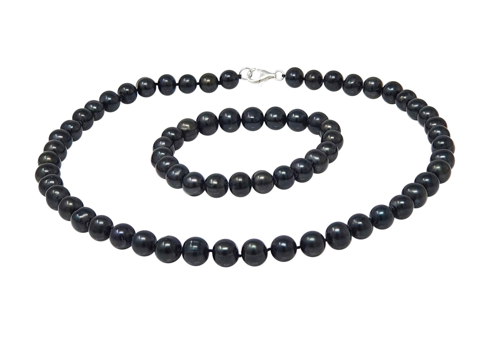 Treasure Bay 9-10mm Black Freshwater Pearl Pearl Jewellery Tri-Set With Lobster Claw Clasp