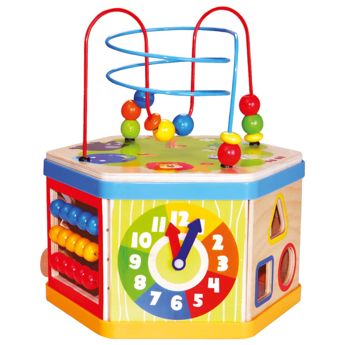 Bino 84186 Wooden Activity Cube With Clock. Educational Toy For Children From 36 month for Developement Of Fine Motor Skills. Size:28,5x32x26 cm.