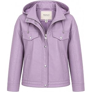 HOW DARE U Women's Faux Leather Jacket, Vegan PU with Removable Hood