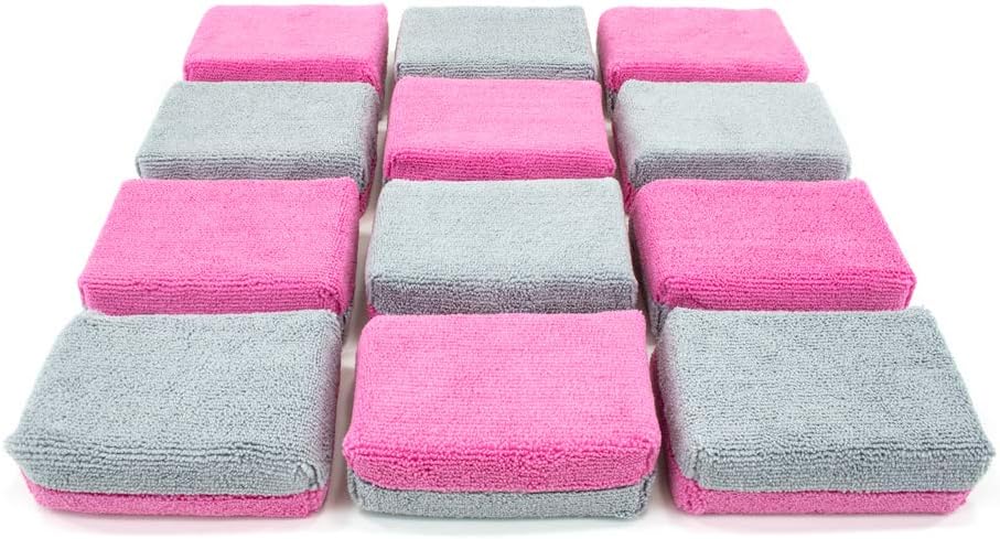 [Saver Applicator Terry] Microfiber Ceramic Coating Applicator Sponge with Plastic Barrier for IGL - 12 Pack (Green/Gray, Thick): Automotive