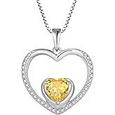 FJ Heart Pendant Necklace 925 Sterling Silver Birthstone Jewelry for Women