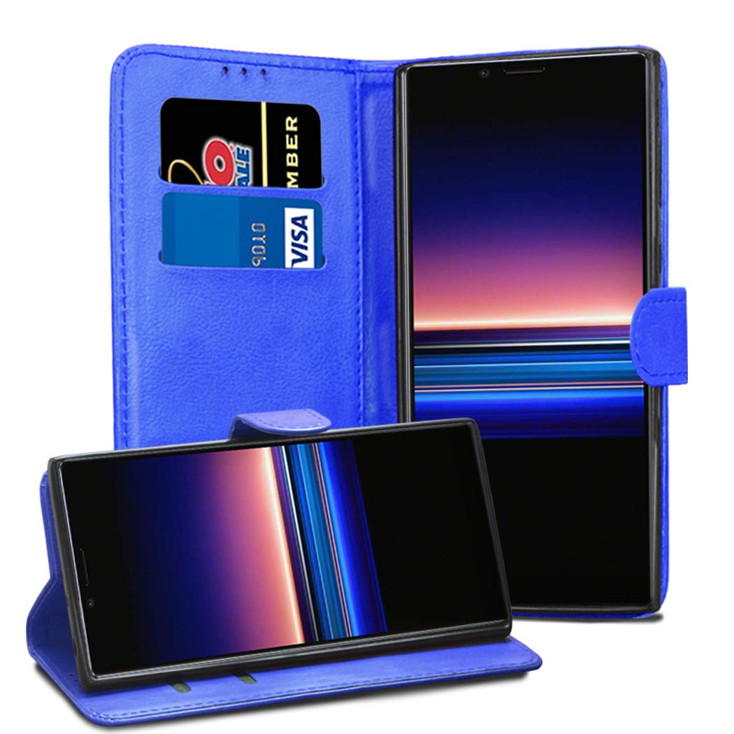 GAPlus Sony Xperia 1 Leather Case - Premium Wallet Case Leather Flip Cover For Sony Xperia 1 XZ4 6.5" [Card Holder] [Magnetic Closure] (Blue)