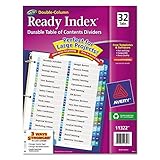 Avery 32-Tab Double Column 3-Ring Binder Dividers, Printable Table of Contents, Multicolor Tabs, 1 Set (11322)