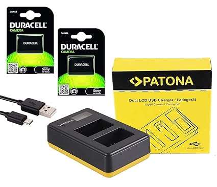 3in1-SET Akku + Ladegerät für die Sony Alpha 6000 6300 6500 | 2 Duracell Ersatzakkus für Sony NP-FW50 | PATONA Ladeschale für