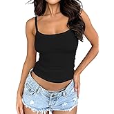 zhaistar Women's Basic Sleeveless Spaghetti Strap Tank Tops Ribbed Camisole Crop Top