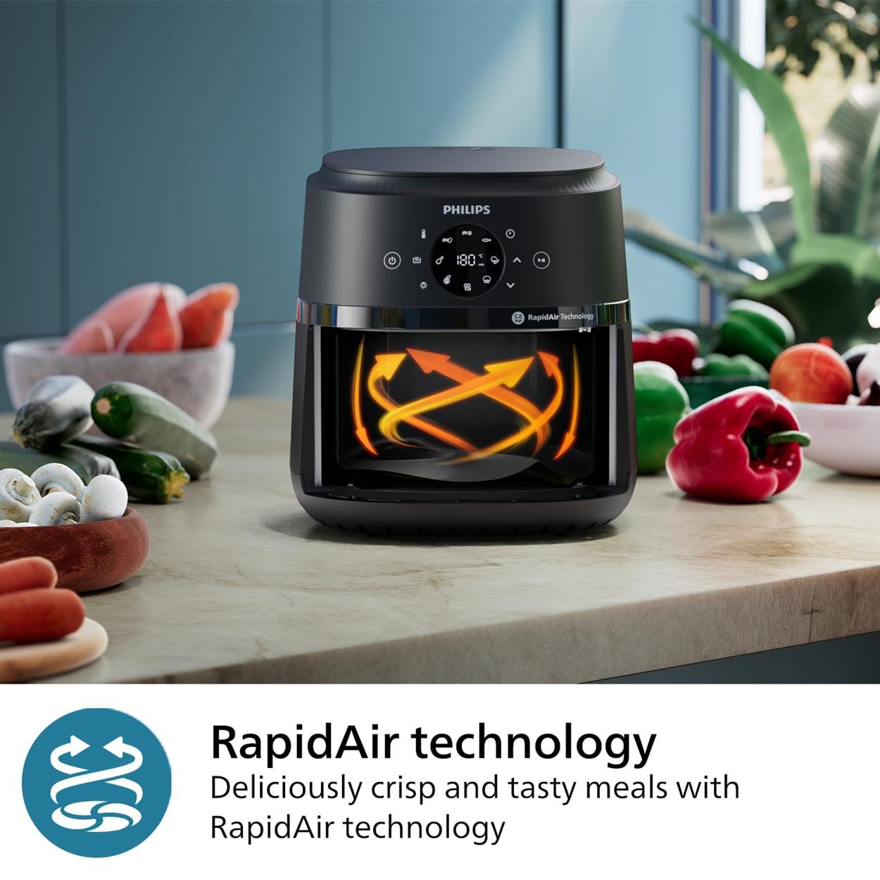 Philips Air Fryer 2000 Series 4.2L – Healthy Frying with RapidAir Technology, 13 Cooking Programs, Touchscreen, Up to 90% Less Fat, Dishwasher Safe (NA229/09)