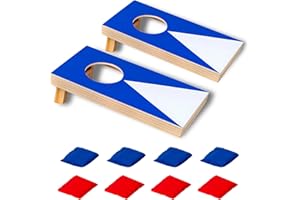 DBLOSP Super Fun, Portable Mini Desktop Cornhole Set of 2,Coated Wood Boards with 4 Red 4 Blue Bags,Wooden Desktop Cornhole Game Set for Travel, Tabletop Mini Bean Bag Toss Game for Kids and Adults