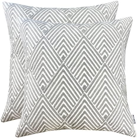 Embroidery Throw Pillow Covers Grey Diamonds Decor Accent Decorative Pillow Covers for Sofa and Living Room, 18x18 Inch, Set of 2