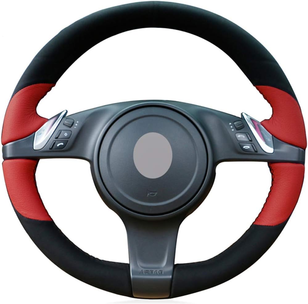 DBBXYQ Car steering wheel cover，For Porsche Cayenne 2010-2014 Panamera Cayman 2010-2016 911 Boxster,DIY Hand-Stitched Leather Steering Wheel Cover