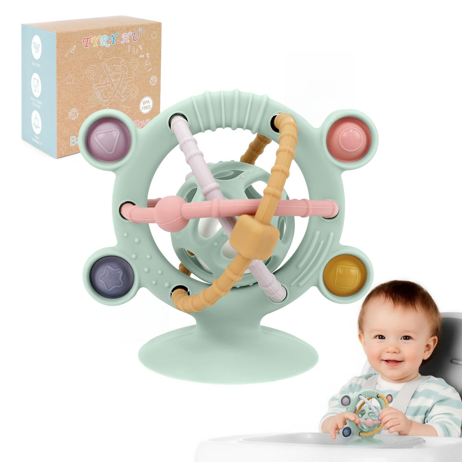 TYRY.HU Teething Toys for Baby,Rattle High Chair Activity Toy with Silicone,Einstein Sensory Play Chew Teether Kids Relief Teether with Suction Cup Soothing Gifts for Newborns & Infants 0 12 Months