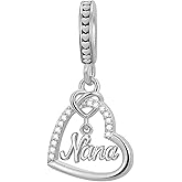 QeenseKc Heart Nana Dangle Charm Cubic Zirconia Bead Compatible with Pandora Bracelet Women