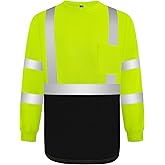 TCCFCCT Safety Shirt for Men Women - Class 3 High Visibility Long Sleeve Reflective Hi Vis - Construction Work Wear with Black Bottom, Durable, Breathable, Yellow S