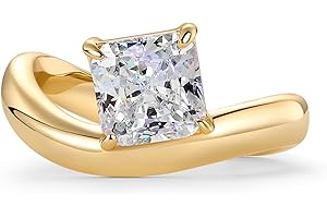 PAVOI 14K Gold Plated Premium Cubic Zirconia Square Solitaire Engagement Ring for Women | Unique Wavy Band Promise Ring | Fake Wedding Ring