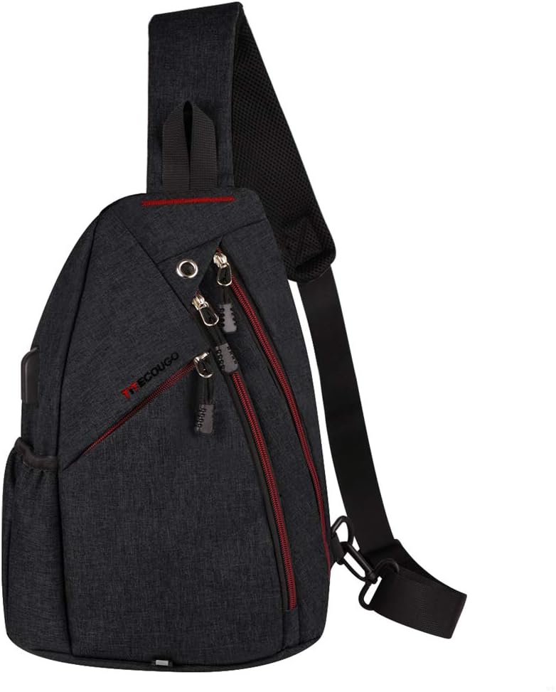 TITECOUGO Sling Bag Tactile and Tough Travel Shoulder Bags with USB Charge Port