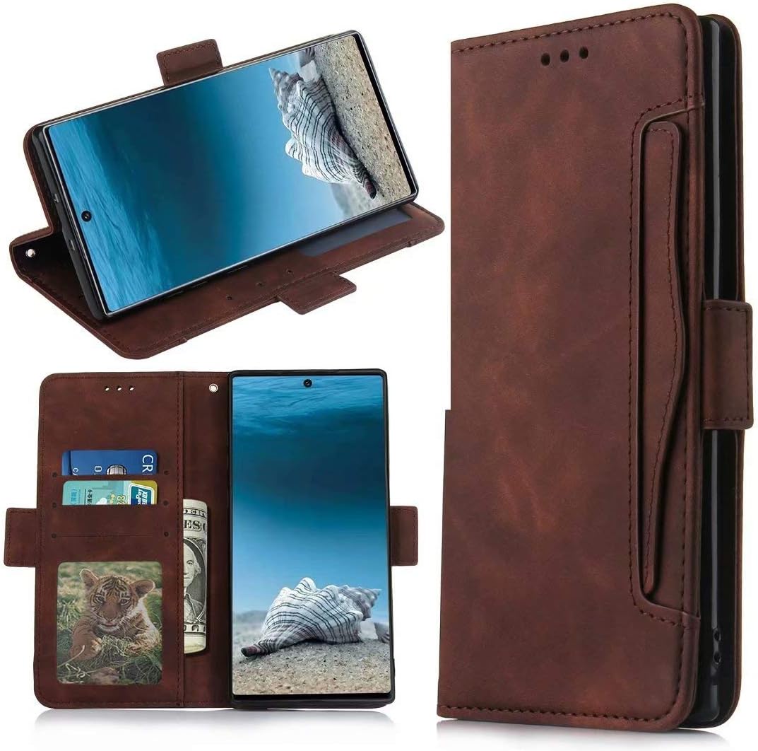 For Xiaomi Redmi Note 8 Pro Case, Shockproof PU Leather Flip Wallet Cover with Magnetic Stand Card Holder ID Slot Folio Soft TPU Bumper Slim Protective Case Skin for Xiaomi Redmi Note 8 Pro brown
