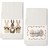 ARKENY Easter Kitchen Towels Beige Bunny Dish Cloths 18x26 Inch Ultra Absorbent Bar Drying Cloth Eggs Hand Towel for Kitchen Bathroom Party Easter Decorations Set of 2