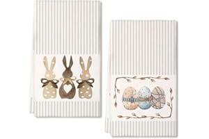 ARKENY Easter Kitchen Towels for Easter Decor Beige Bunny Dish Towels 18x26 Inch Ultra Absorbent Bar Drying Cloth Eggs Hand Towel for Kitchen Bathroom Party Easter Decorations Set of 2