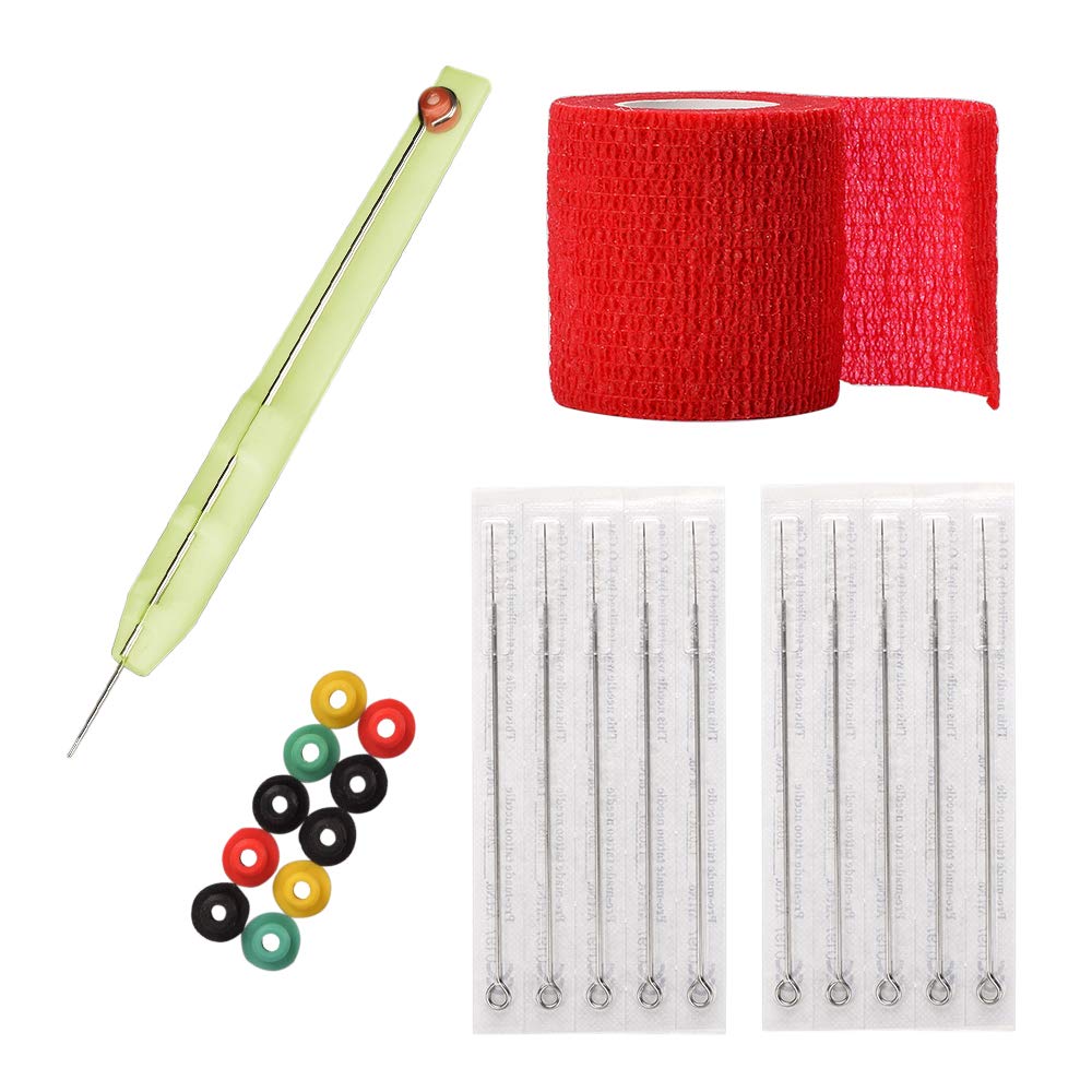ATOMUS Poke and Stick Tattoo DIY Supplies Kit Tattoo Poke Pen with 10pcs Tattoo Needles Bandage Tattoo Grommets (Green)