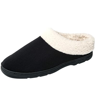 JACKSHIBO Mens Wool Plush Fleece Lined Slip On Indoor Shoes Memory Foam Comfortable Clog House Slippers