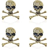 SUPERFINDINGS 4PCS Antique Silver Golden Gothic Skull Brooches Skull and Crossbones Pins Alloy Punk Style Skeleton Brooches Halloween Costume Decor for Women Men Coat Cloth Jacket
