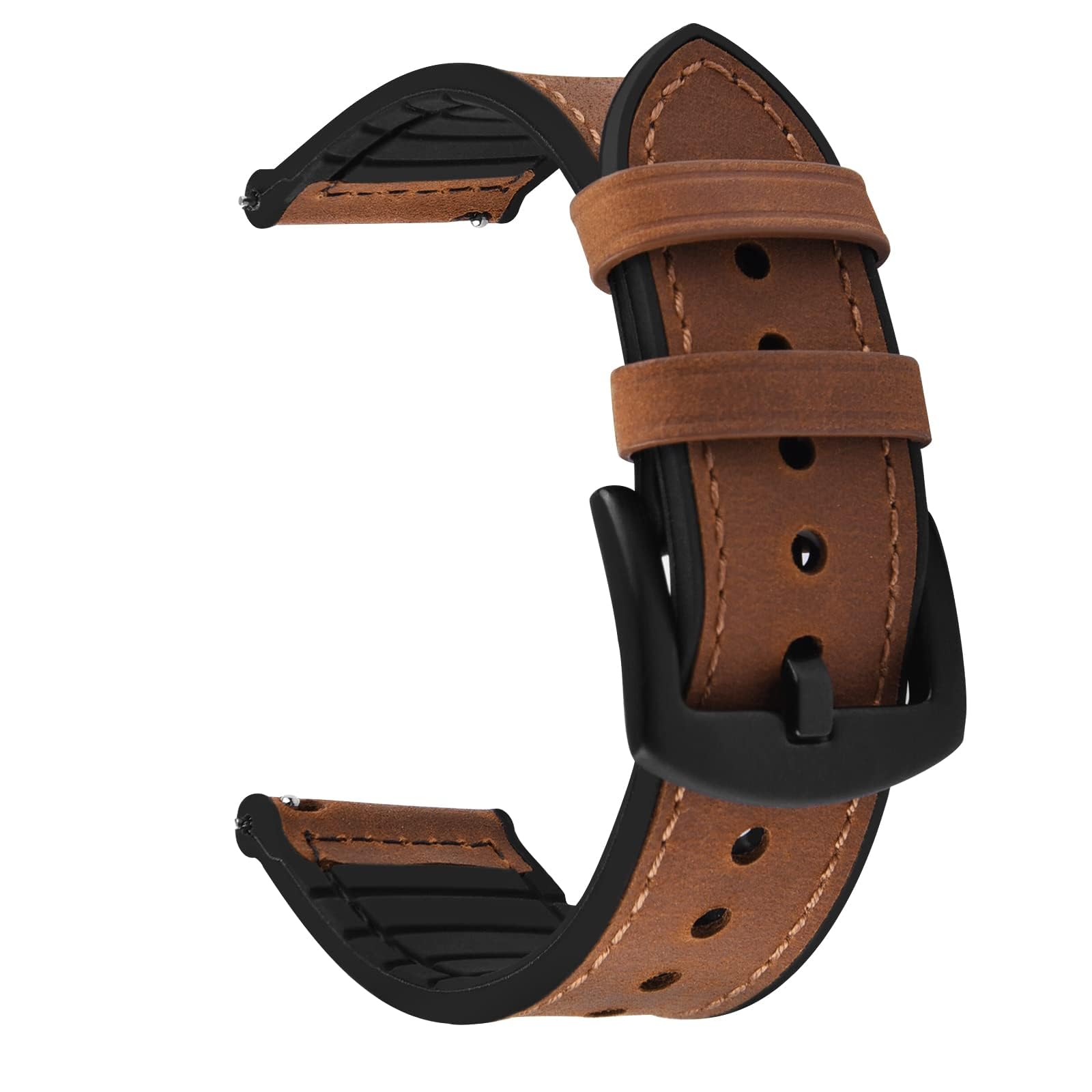 Fullmosa Watch Strap 20mm, Leather and Silicone Watch Straps Compatible with Samsung Galaxy 7/6/5/4 40mm 44mm/Galaxy FE 40mm/5 Pro 45mm/6 Classic 43mm 47mm/4 Classic 46mm 42mm, Brown