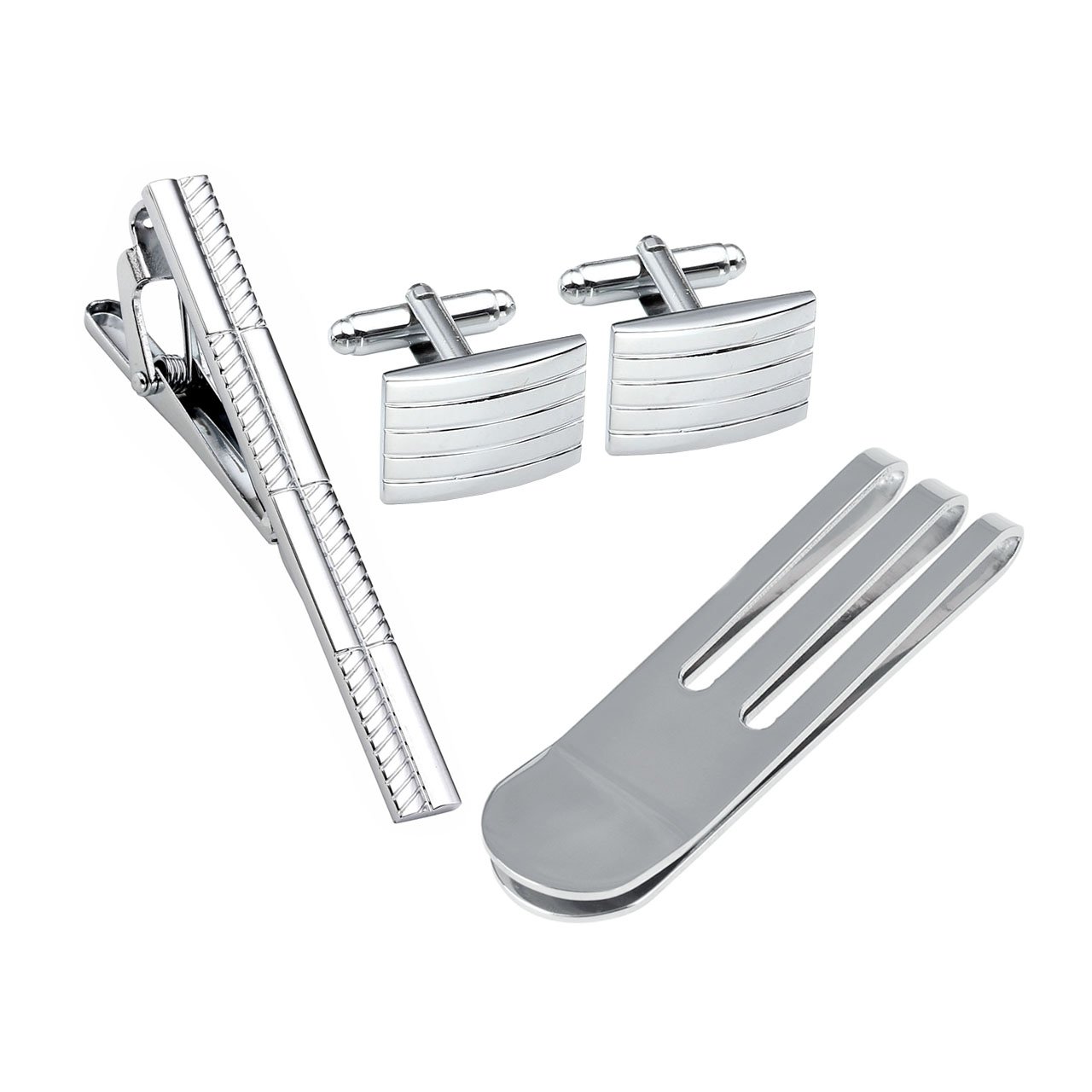 PiercingJ - Paire Boutons De Manchette + Epingle Pinces a Cravate Slim Skinny + Pince à Billets Carte de Crédit Money Clip Holder Portefeuille Business Acier Inoxydable Delicat Cadeau Homme