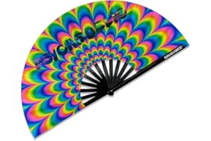 Ravevibes 13" Large Rave Fan Folding Hand Fan, Bamboo Festival Clack Fan Foldable UV Glow Edm Fans For Rave Outfits Accessories Performance Dance Party For Men Women, Peacock