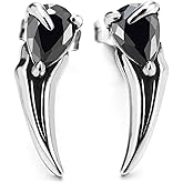 Gothic Claw Stud Earrings with Black Teardrop Gemstone Steel Punk Talon Design for Women Men